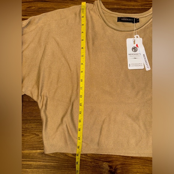 MEROKEETY Women's Tan Crewneck Cropped Sweater size L - Picture 14 of 16
